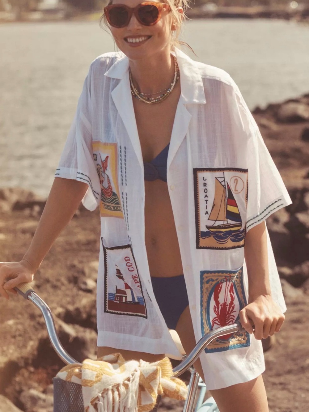 Celandine Postcard Short-Sleeve Boxy Buttondown Shirt Anthropologie